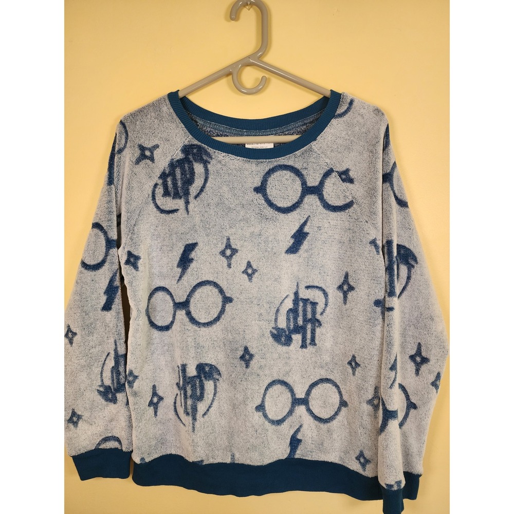 Wizarding World Harry Potter Blue Fuzzy Fleece Top Sleepwear Sz M - Picture 1 of 7